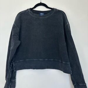 Charcoal Ribbed Cropped Pullover Sweatshirt Long Sleeve Top Size S